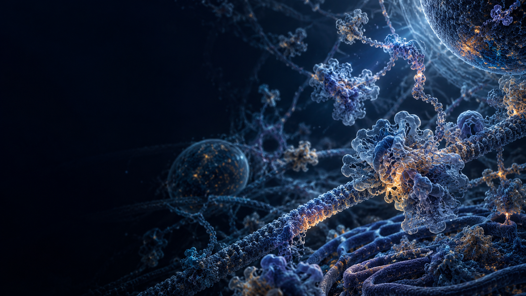 Conceptual visualization of protein assemblies and interactions across cellular space